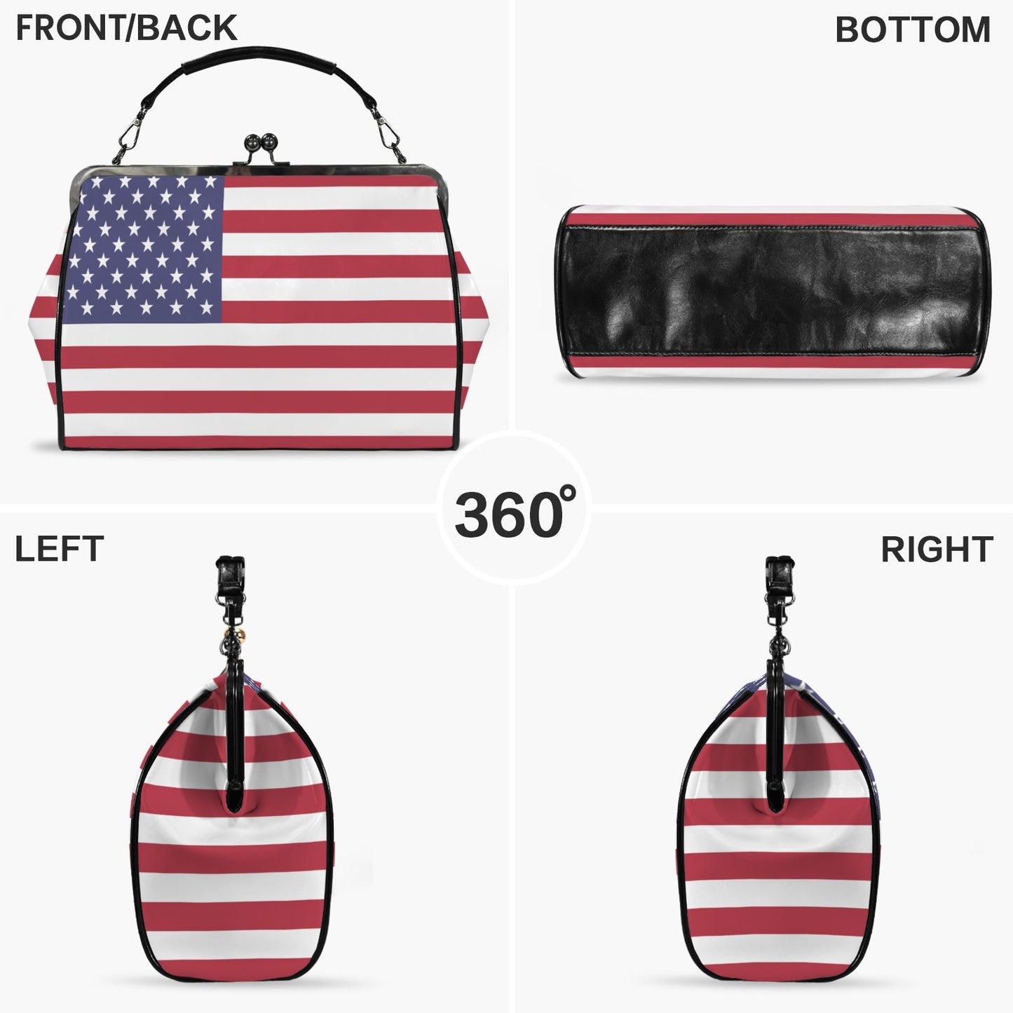 USA/American Flag Inspired Kisslock Crossbody Shoulder Bag-Large