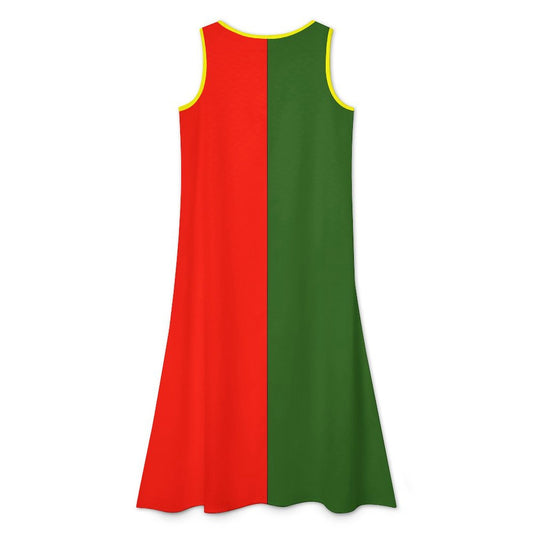 Portugal Flag Inspired Sleeveless High-Low Hem Dress