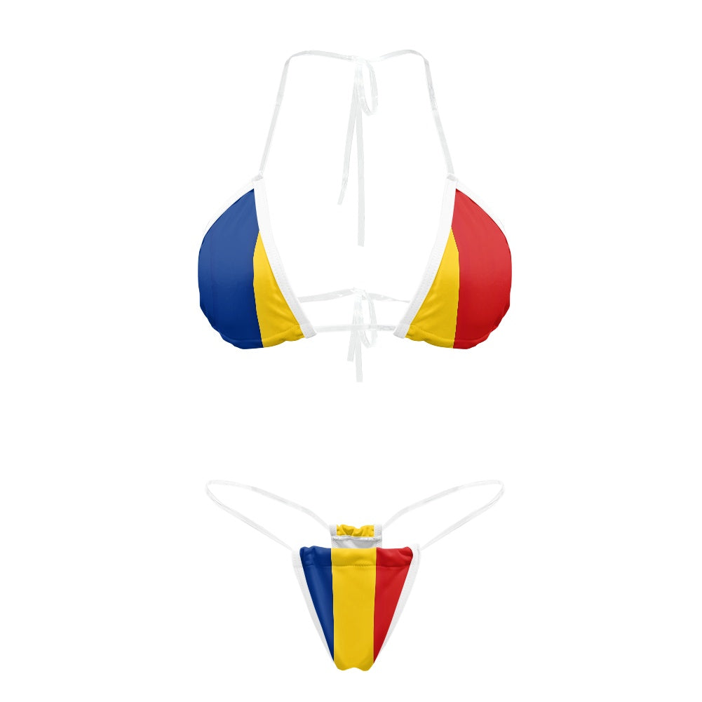 Romania Flag Inspired Transparent String Thong Bikini