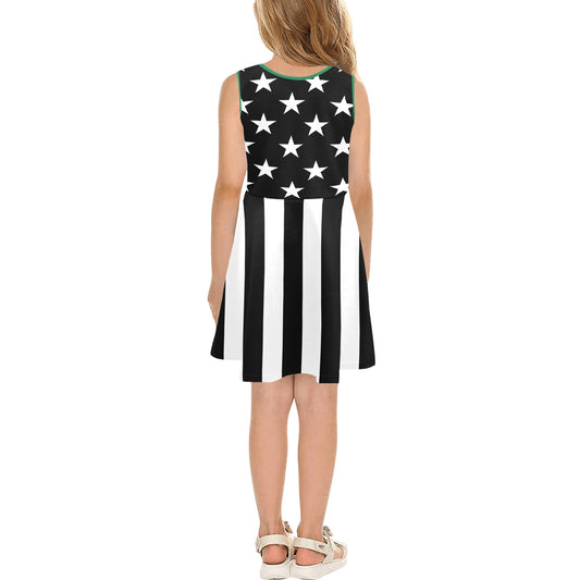 Thin Green Line Flag Inspired Girls' Sleeveless Sundress | Ships from USA