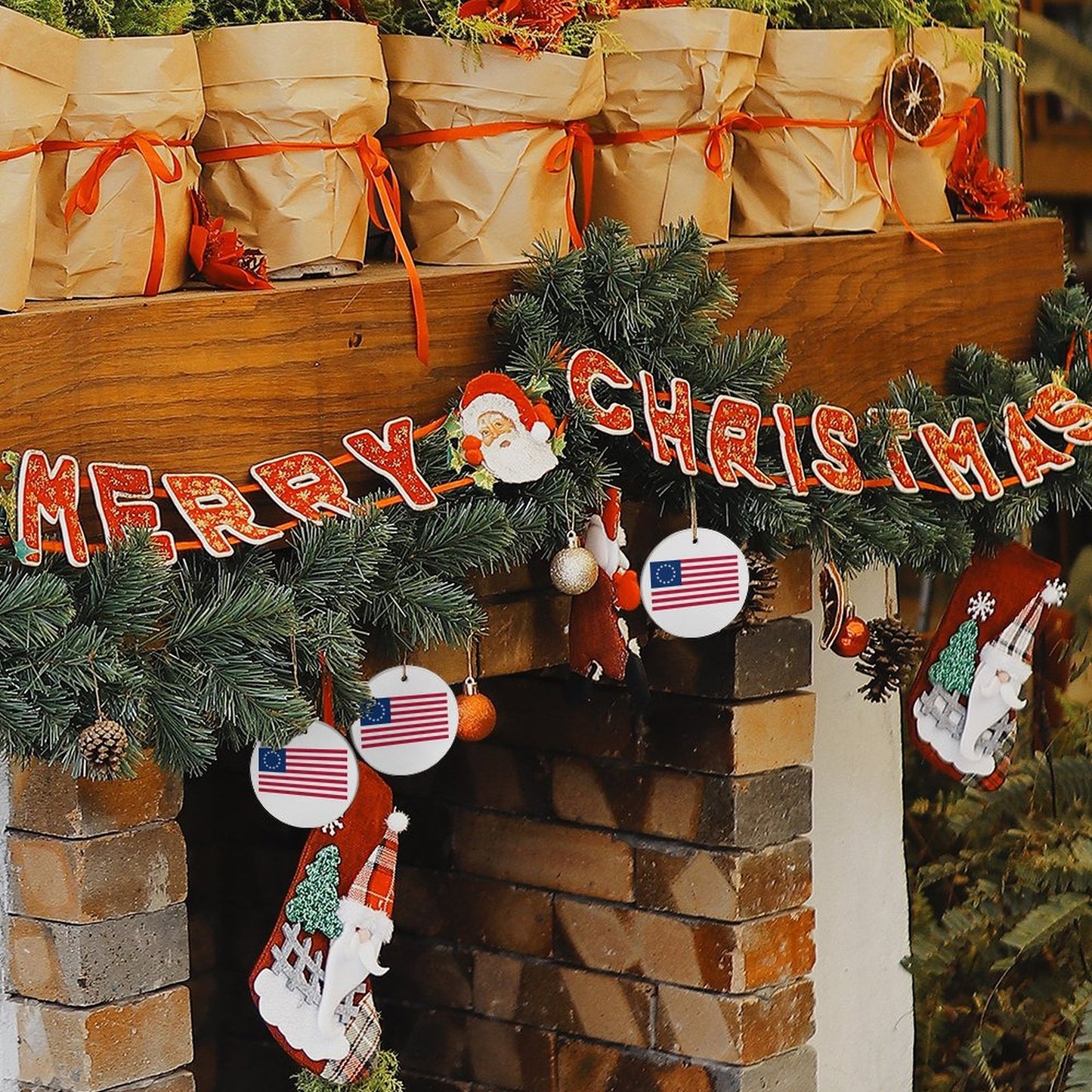 Betsy Ross Flag Inspired Circle Ceramic Ornament Made in USA Circle Ceramic Ornament (Made in USA)