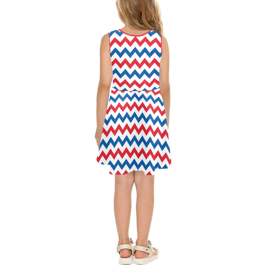 USA/American Flag Inspired Chevron Pattern Girls' Sleeveless Sundress | Ships from USA