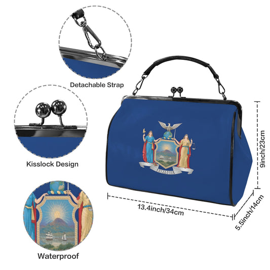 New York Flag Inspired Kisslock Crossbody Shoulder Bag-Large