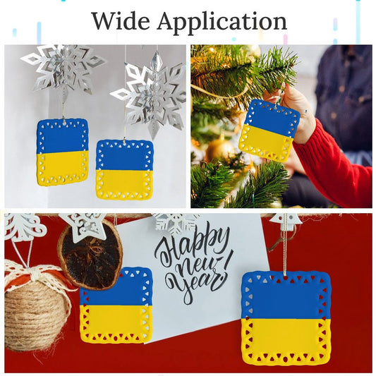 Ukraine Flag Inspired Square Ceramic Ornament Made in the USA