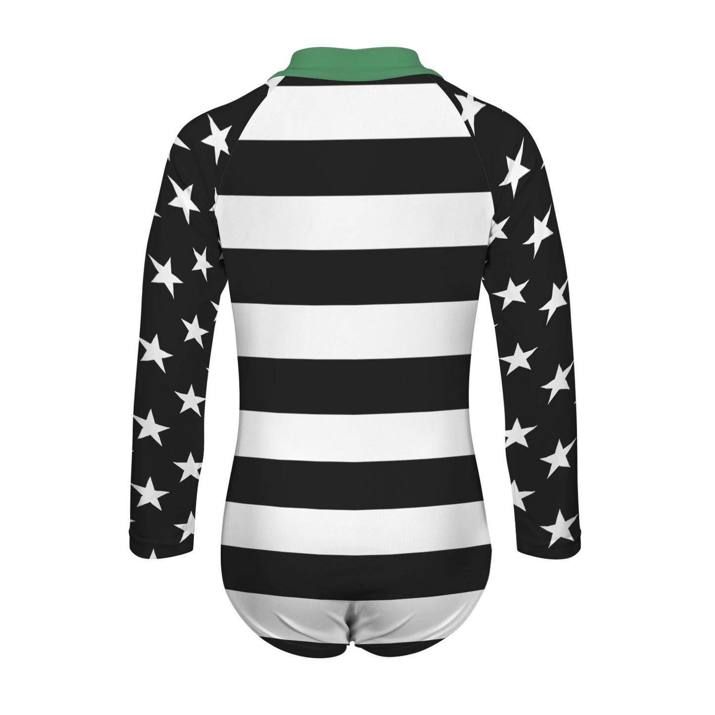 Thin Green Line Flag Little Girls' Long Sleeve One-Piece Swimsuit