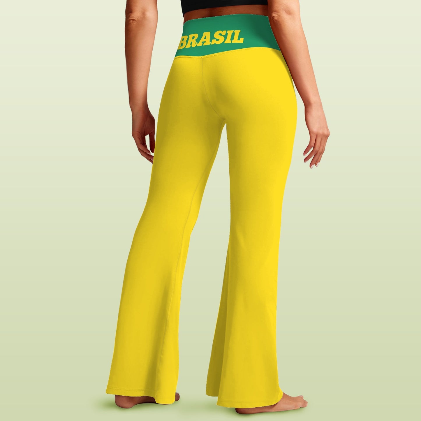 Brazil Flag Inspired Women's V-Crossover High Waisted Flare Leggings