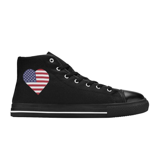 USA/American Flag Inspired Heart Mens High Top Canvas Shoes