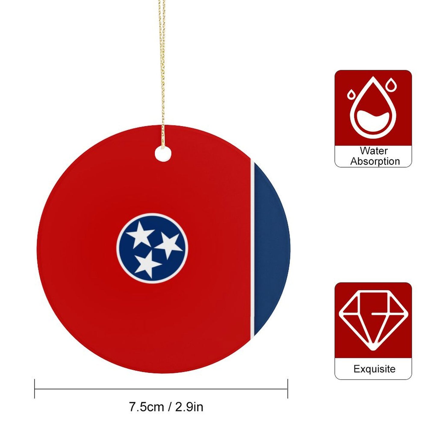 Tennessee Flag Inspired Circle Ceramic Ornament Made in USA Circle Ceramic Ornament (Made in USA)