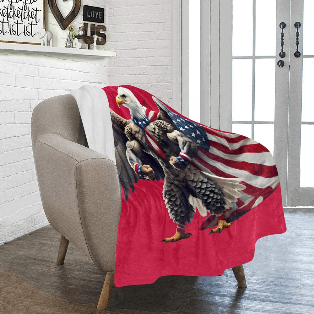 Armchair with Luv My Flag eagle throw blanket draped stylishly.