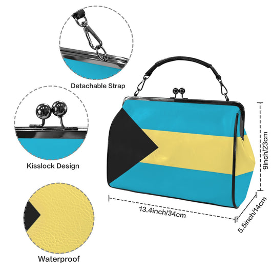 Bahamas Flag Inspired Kisslock Crossbody Shoulder Bag-Large