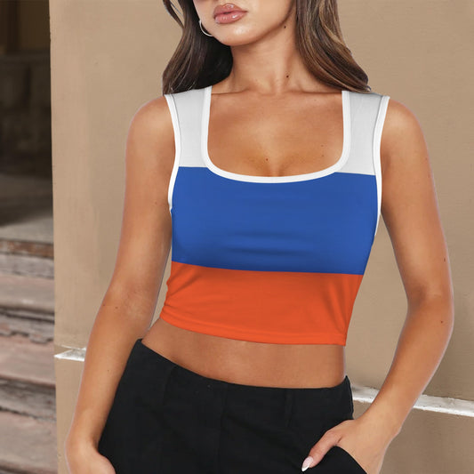 Russia Flag Inspired Square Neck Crop Tank Tops