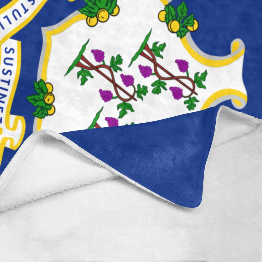 Fleece blanket featuring Connecticut flag design by Luv My Flag.