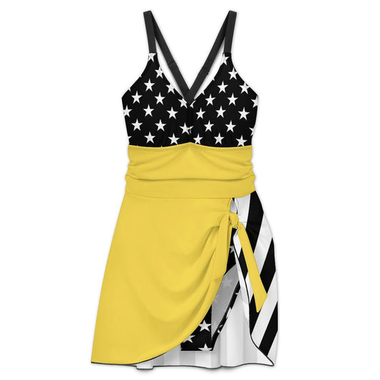 Thin Gold Line Flag Inspired Women's Hem Tie One-piece Swimsuit