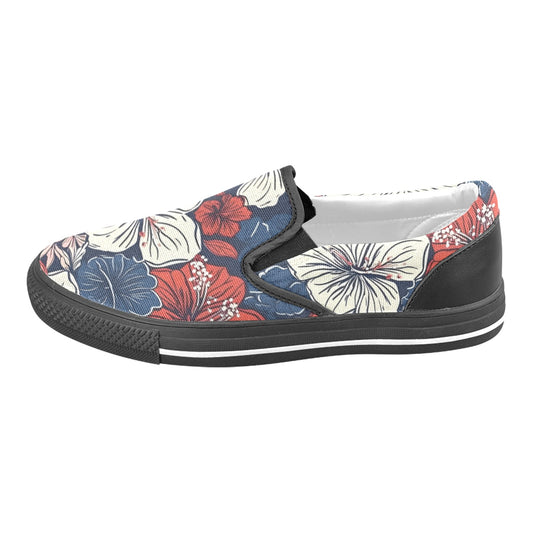 USA/American Flag Inspired Hawaiian Floral Pattern Men's Slip-on Canvas Shoes