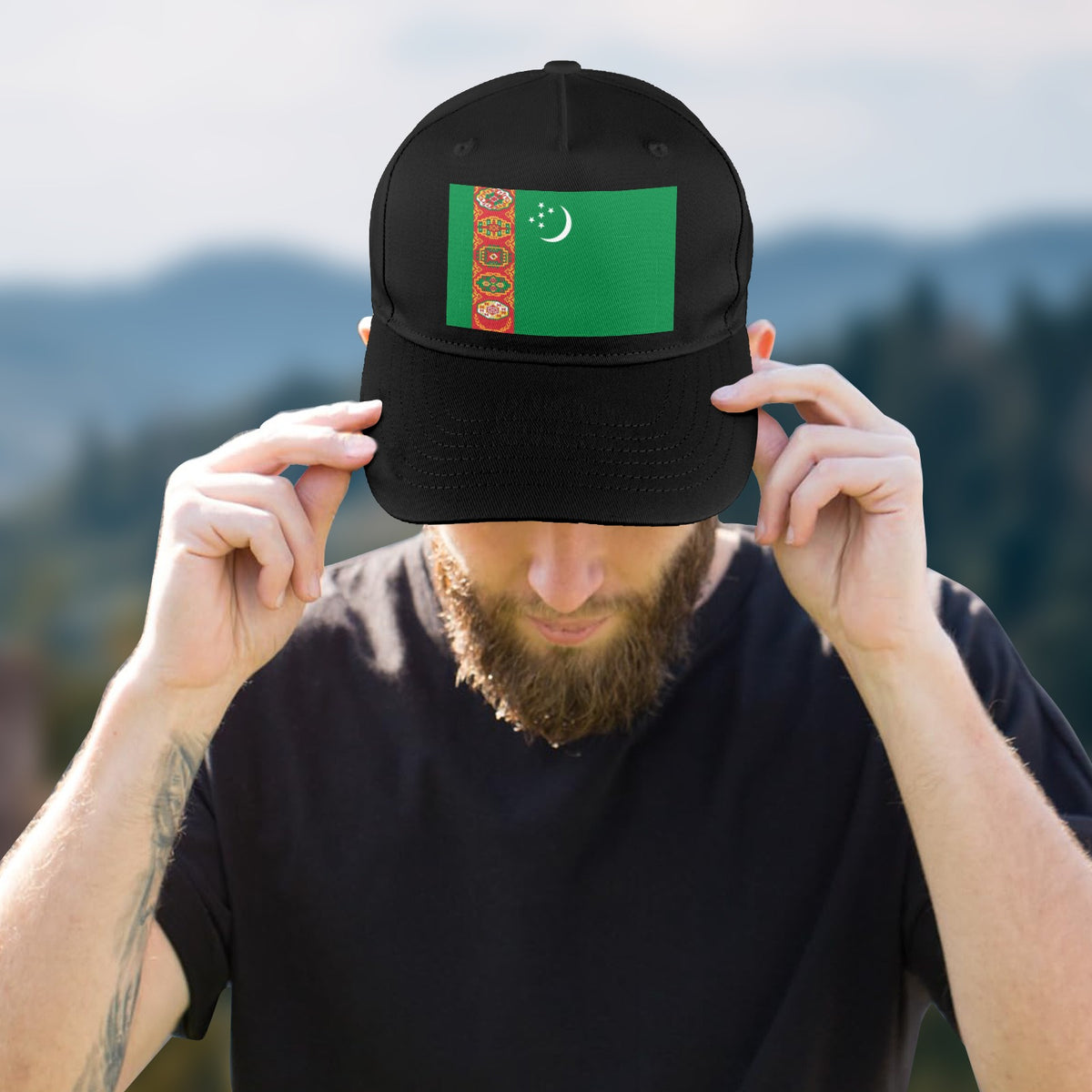Turkmenistan Flag Inspired Baseball Cap | Printed in the USA