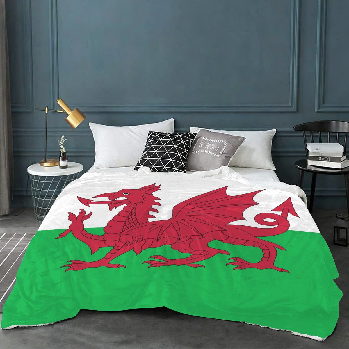 Wales Flag Inspired Sherpa Fleece Blanket 90" x 108" | Printed in the USA