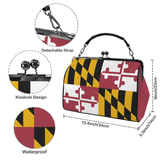 Maryland Flag Inspired Kisslock Crossbody Shoulder Bag-Large
