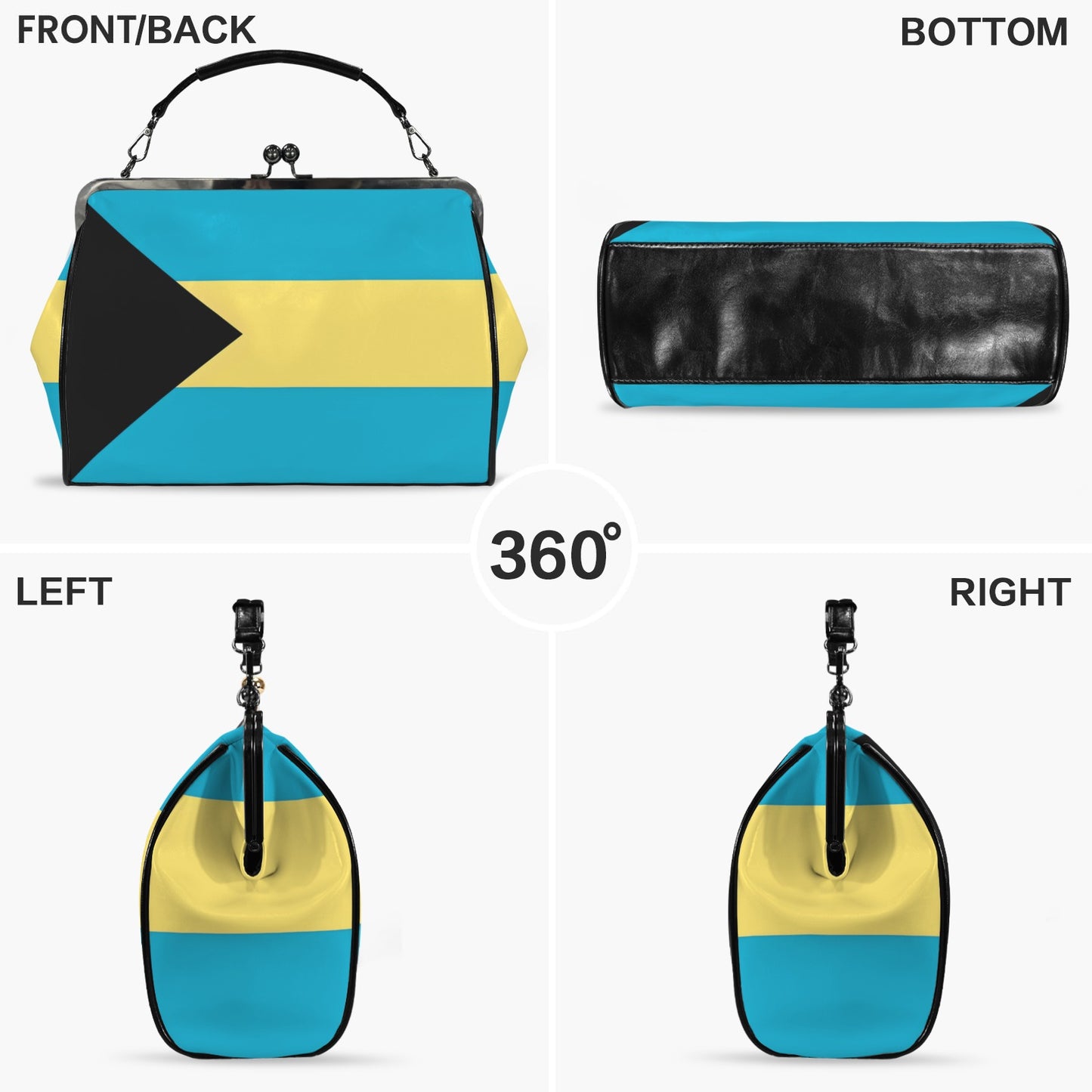 Bahamas Flag Inspired Kisslock Crossbody Shoulder Bag-Large