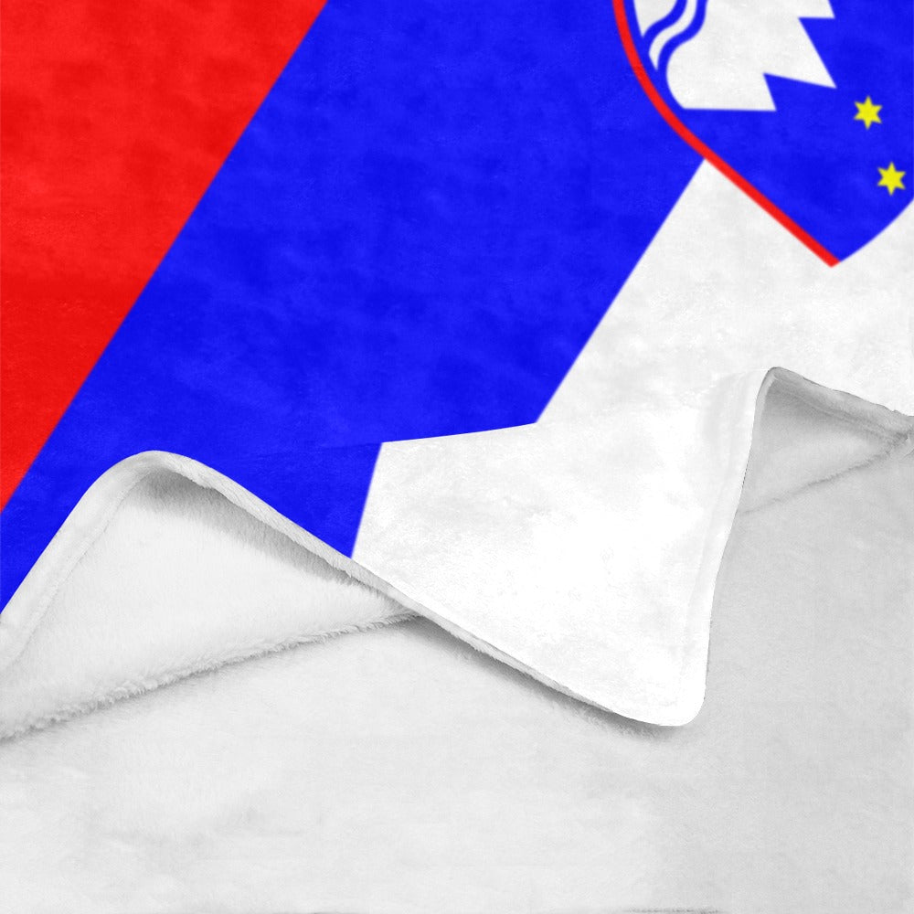 Luv My Flag fleece blanket, featuring a colorful design.