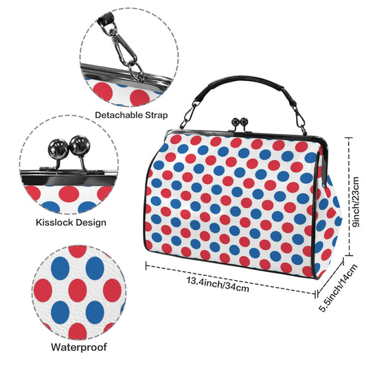 USA/American Flag Inspired Polka Dot Pattern Kisslock Crossbody Shoulder Bag-Large