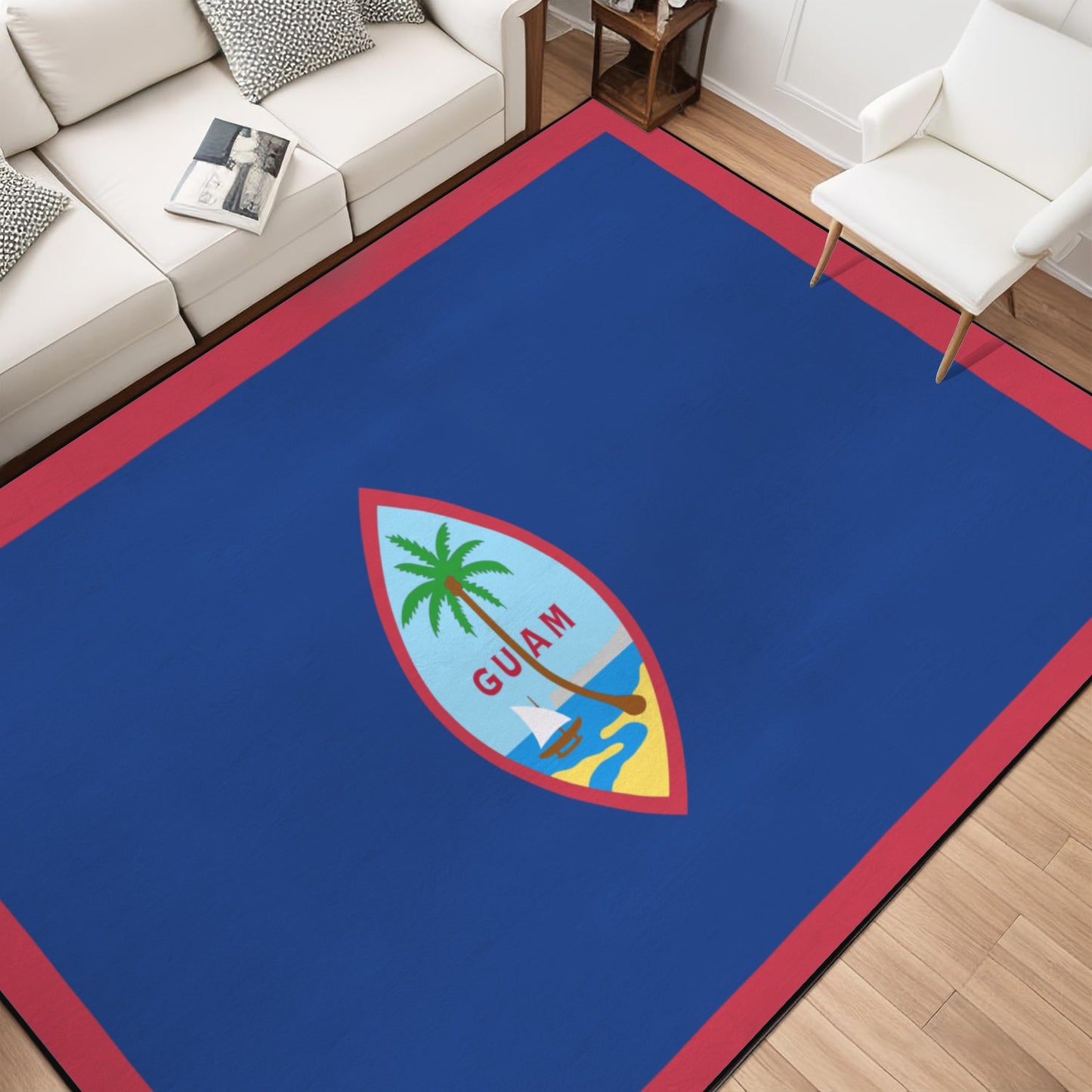 Guam Flag Inspired 84x60 Inch Area Rug with Black Binding (Made in the USA)