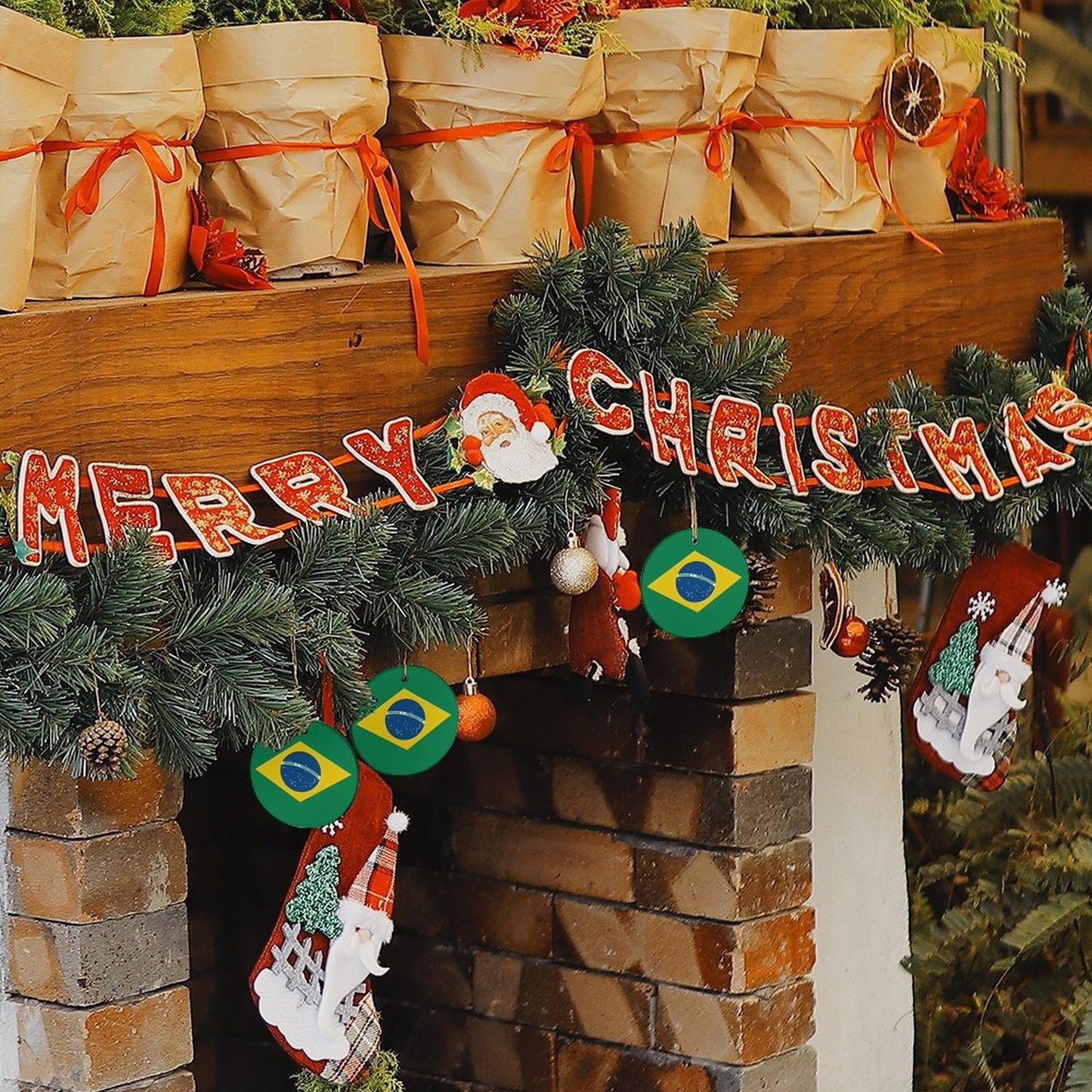 Brazil Flag Inspired Circle Ceramic Ornament Made in USA Circle Ceramic Ornament (Made in USA)