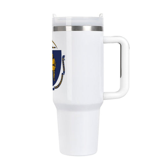 Massachusetts Flag stainless steel travel mug.