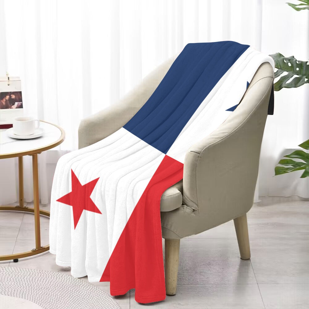 Luv My Flag blanket on chair, Panama flag design.