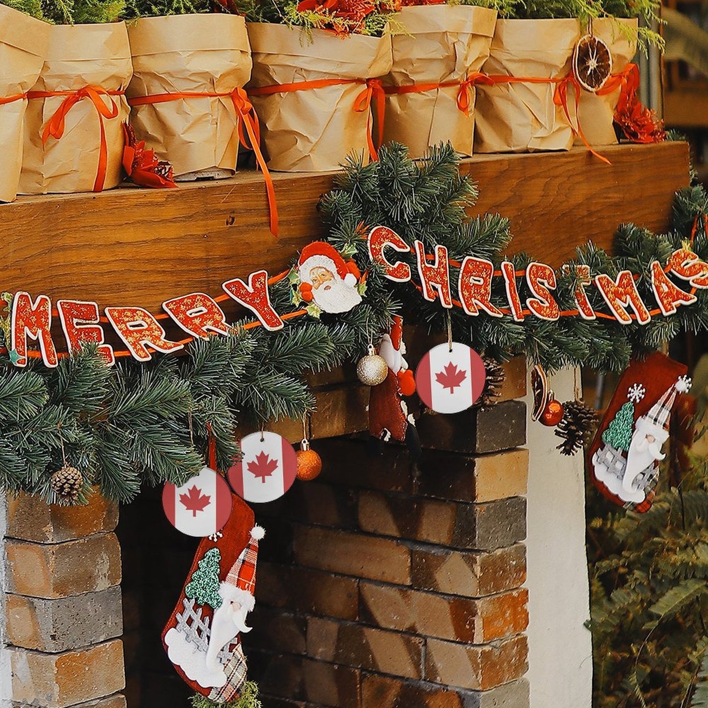 Canada Flag Inspired Circle Ceramic Ornament Made in USA Circle Ceramic Ornament (Made in USA)