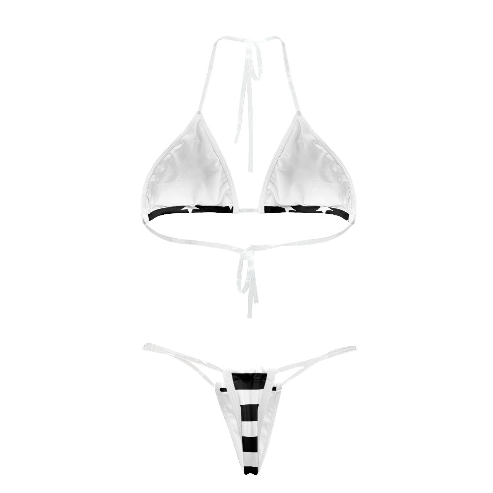 Thin Blue Line Flag Inspired Transparent String Thong Bikini