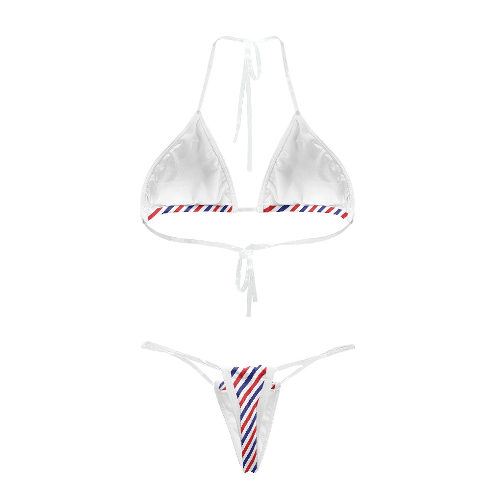 USA/American Flag Inspired Stripes Pattern Transparent String Thong Bikini