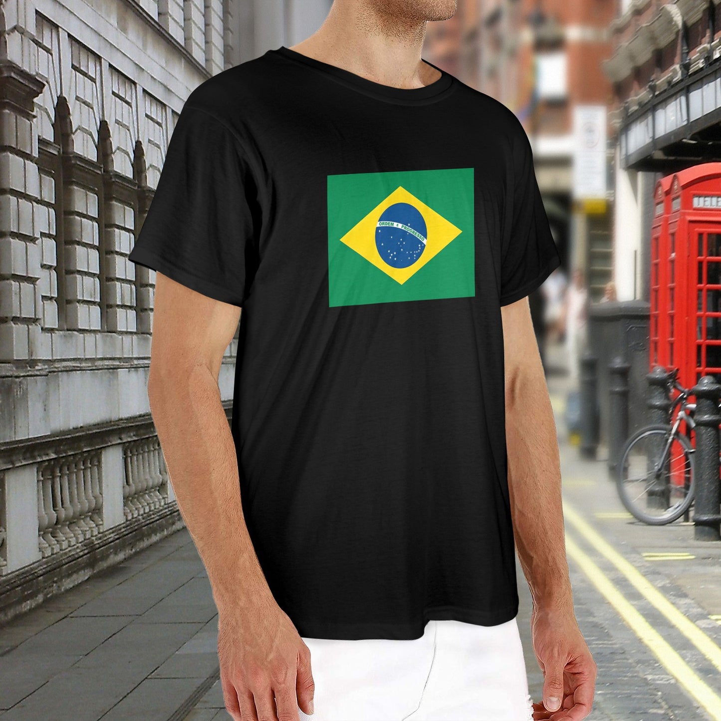 Brazil Flag Inspired Men's Heavy Cotton T-Shirt (Made in the USA)