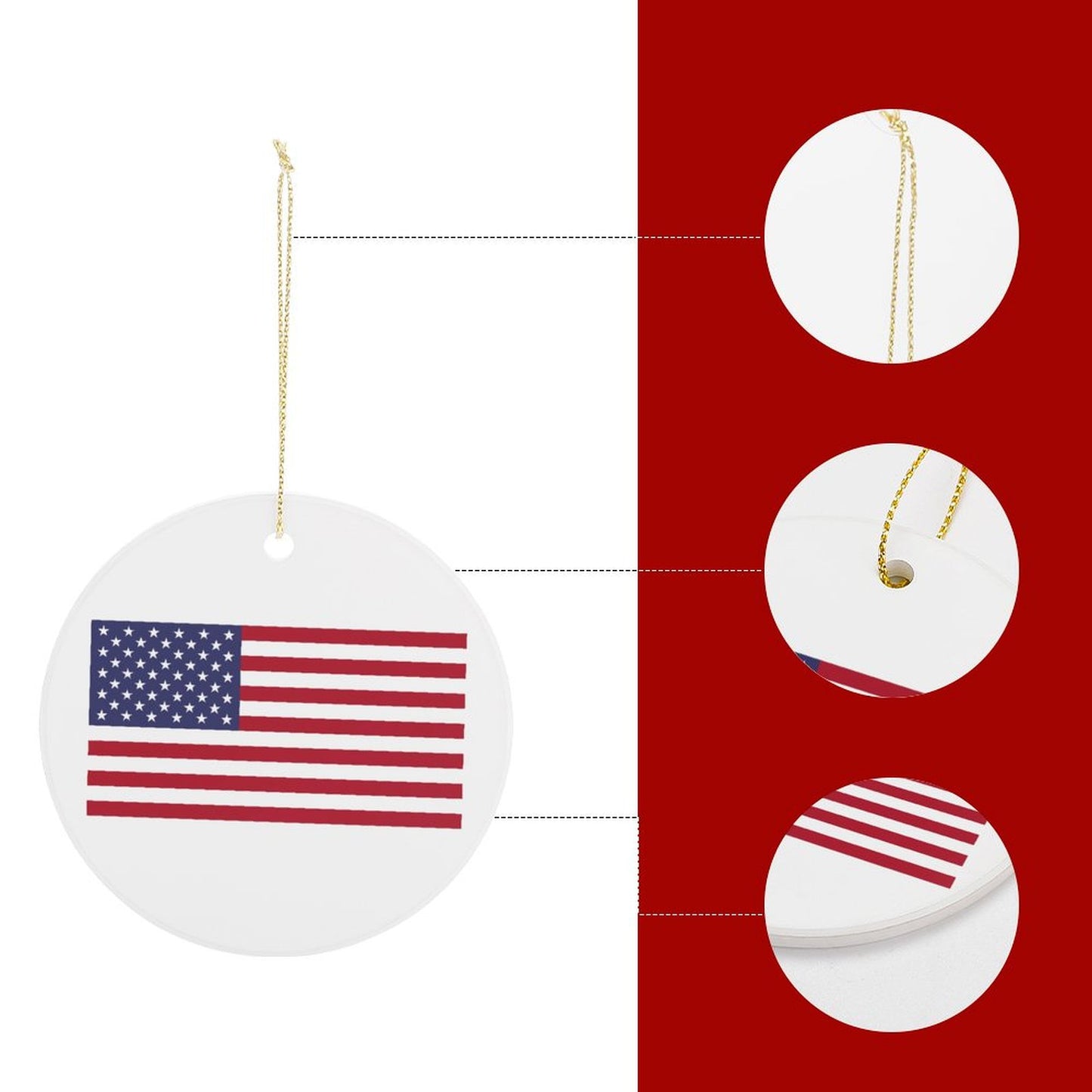 USA/America Flag Inspired Circle Ceramic Ornament Made in USA Circle Ceramic Ornament (Made in USA)