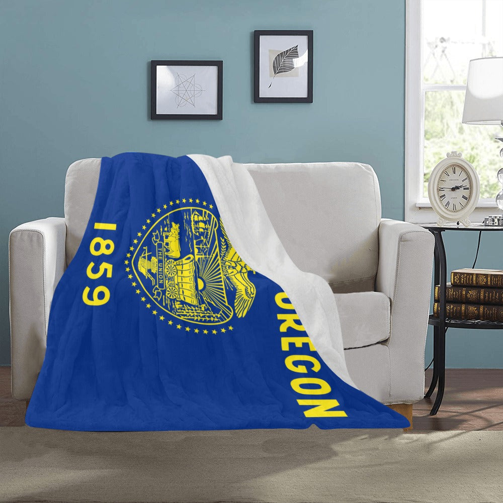 Cozy blanket featuring Oregon flag, by Luv My Flag.