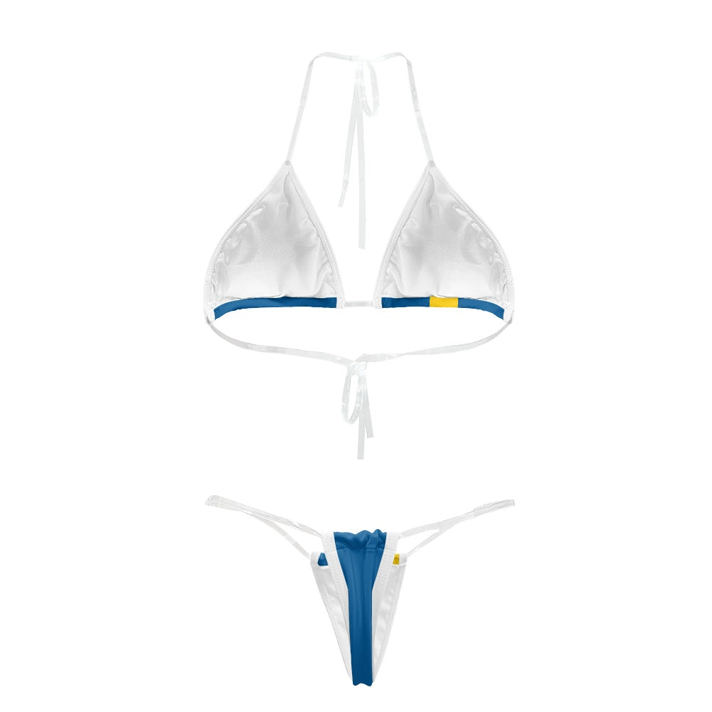 Sweden Flag Inspired Transparent String Thong Bikini