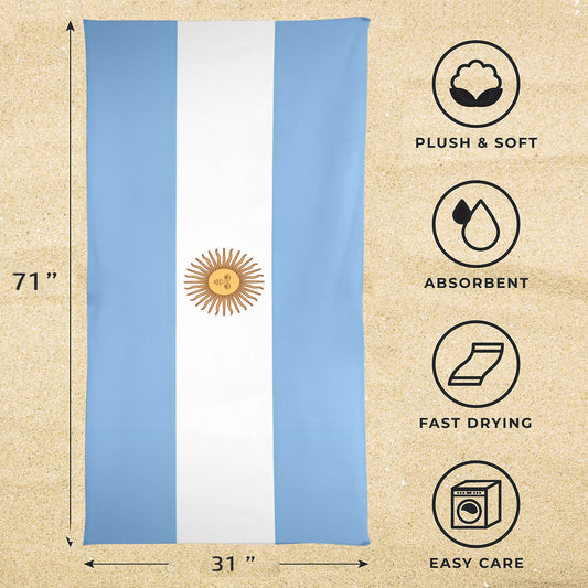 Argentina Flag Inspired Beach Towel 31"x71" (Made in USA)