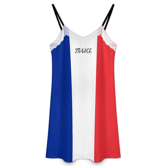 France Flag Inspired Lace Trim Camisole Nightgown