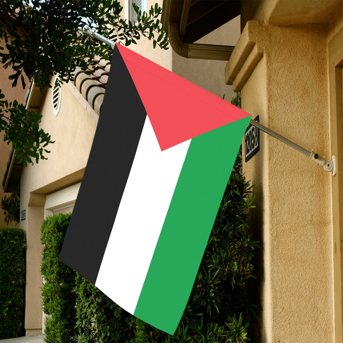 Luv My Flag Palestinian flag displayed on residential home.