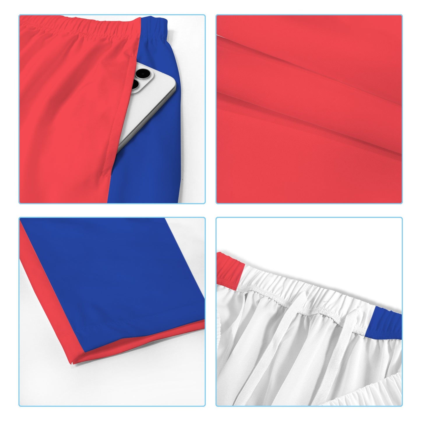 France Flag Inspired Men’s Draw String Pocket Beach Shorts Printed in the USA