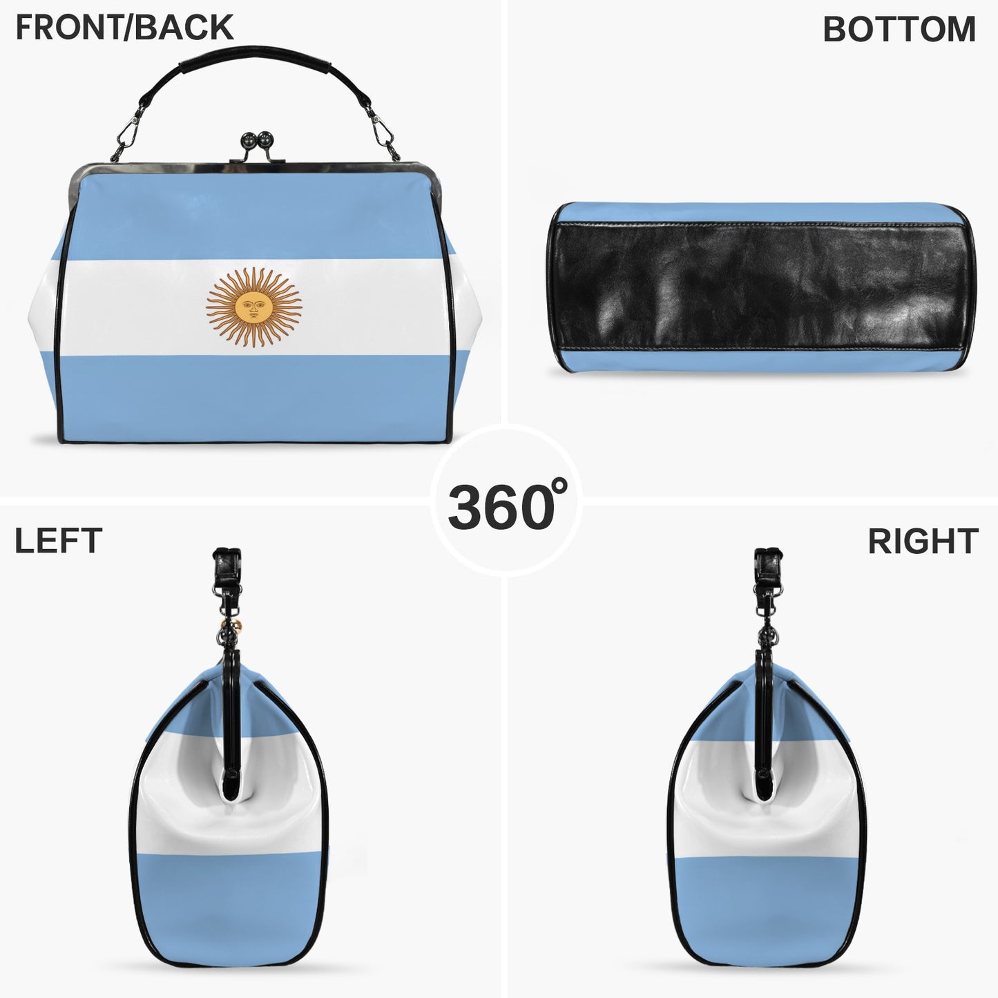 Argentina Flag Inspired Kisslock Crossbody Shoulder Bag-Large