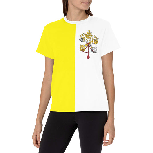 Vatican City Flag Inspired Women's All Over Print Crew Neck T-Shirt(T40-2)(Made in Queens)