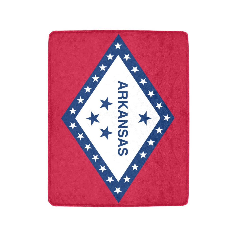 Red blanket featuring Arkansas state flag design, Luv My Flag.