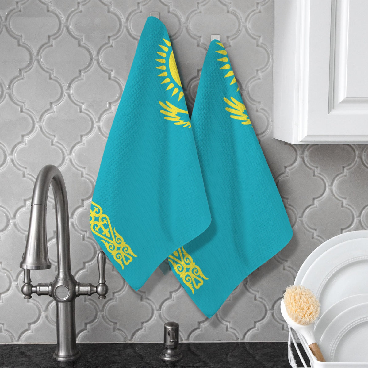 Kazakhstan Flag Inspired Kitchen Towel 40X60cm (Pack of 2) | Printed In the USA
