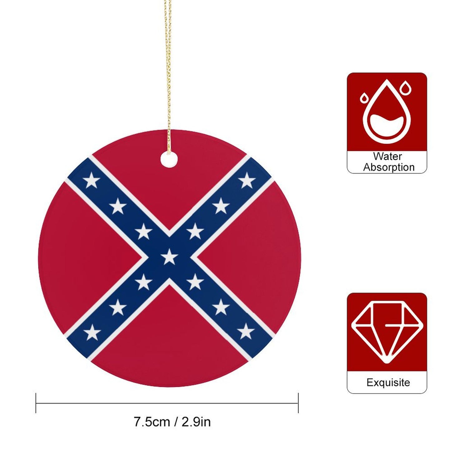 Confederate Battle Flag Inspired Circle Ceramic Ornament Made in USA Circle Ceramic Ornament (Made in USA)