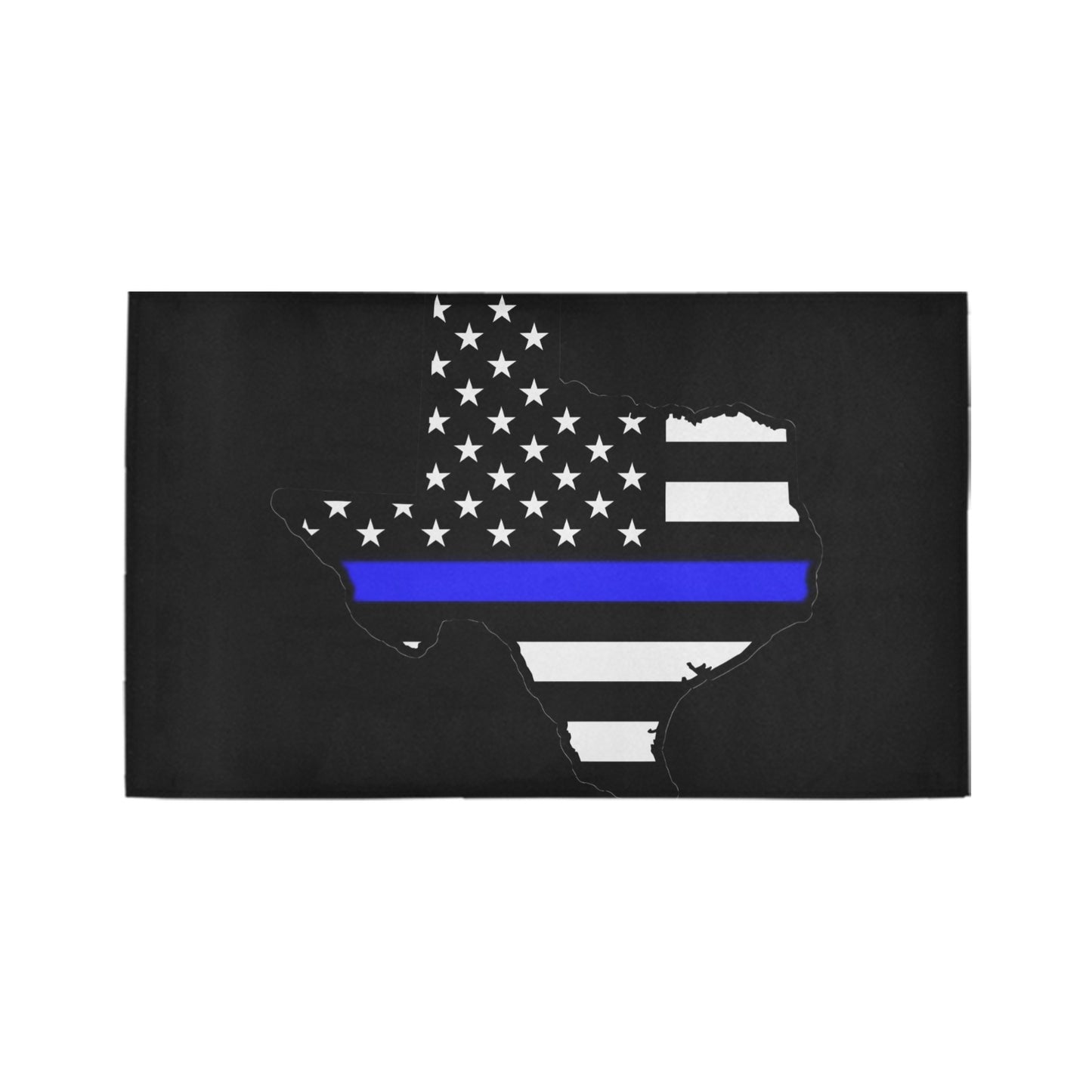 Texas Shape Thin Blue Line Flag Inspired Doormat 30" x 18" (Sponge Material)