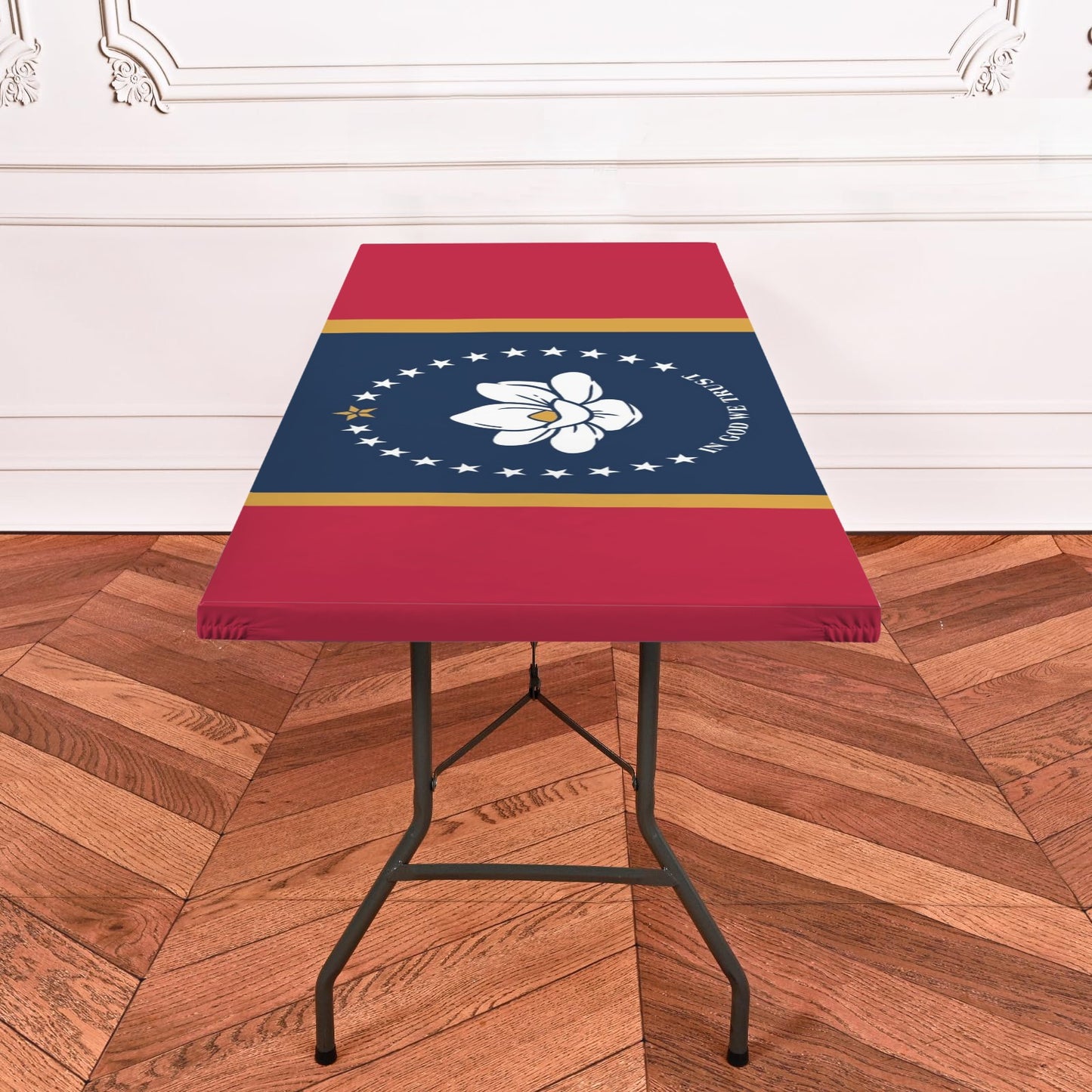 Mississippi Flag Inspired Custom Elastic Fitted Tablecloth 72x30 inch (Made in the USA)