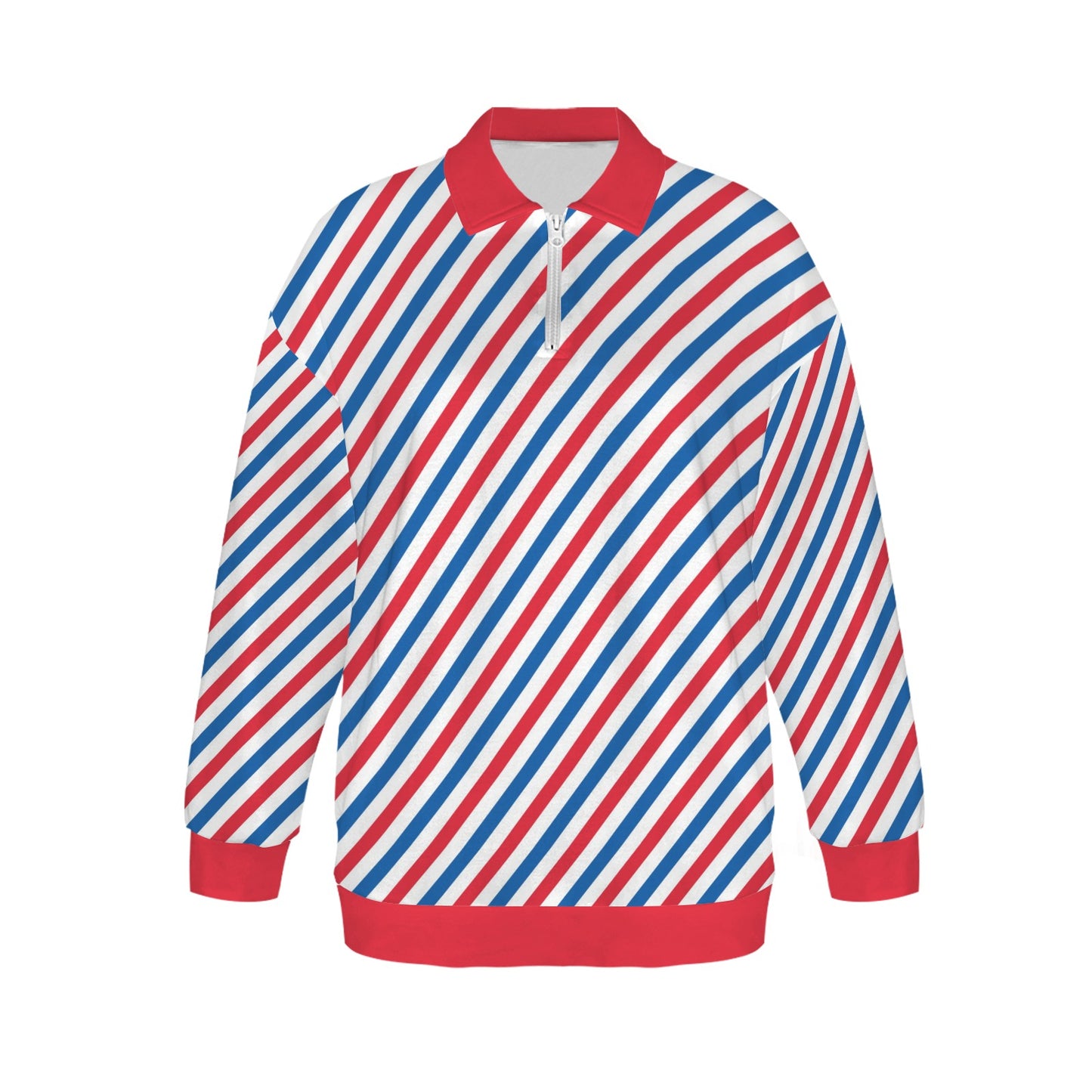 USA/American Flag Stripes Pattern Women's Quarter Zip Pullover Sweatshirt
