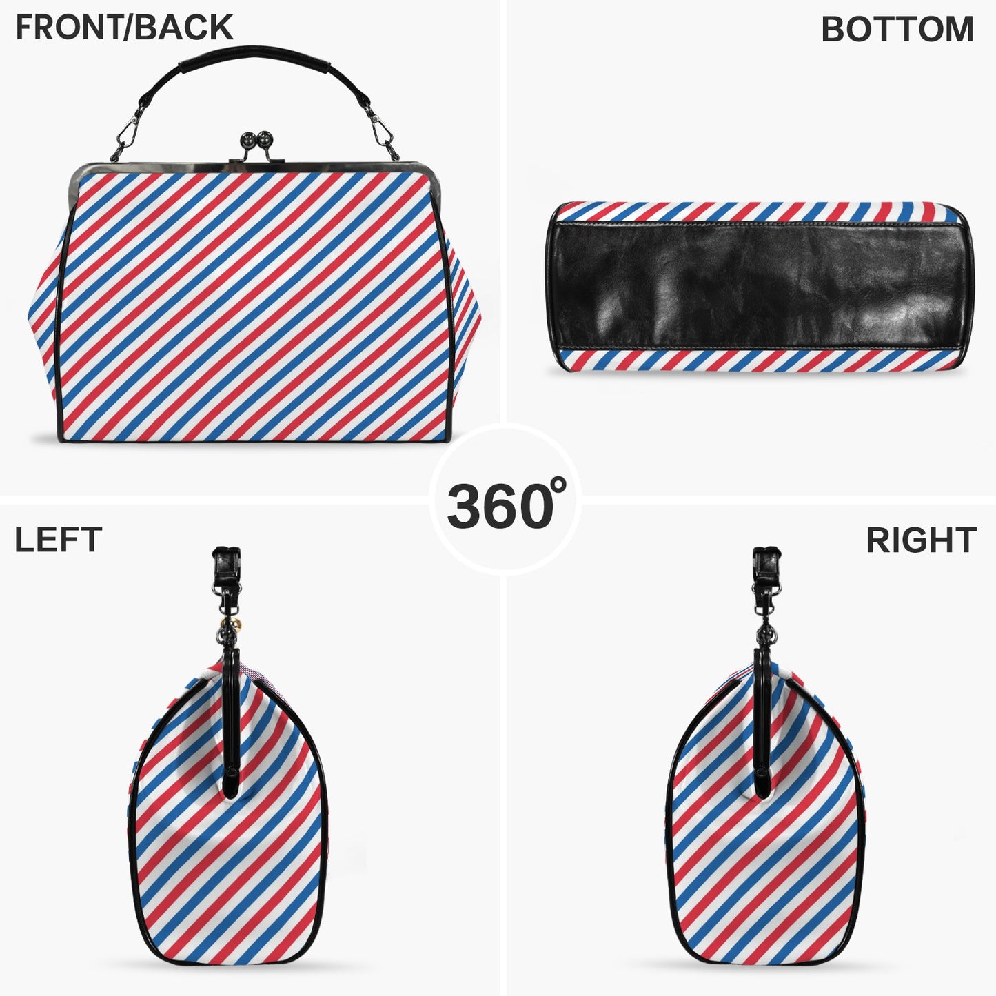 USA/American Flag Inspired Striped Pattern Kisslock Crossbody Shoulder Bag-Large