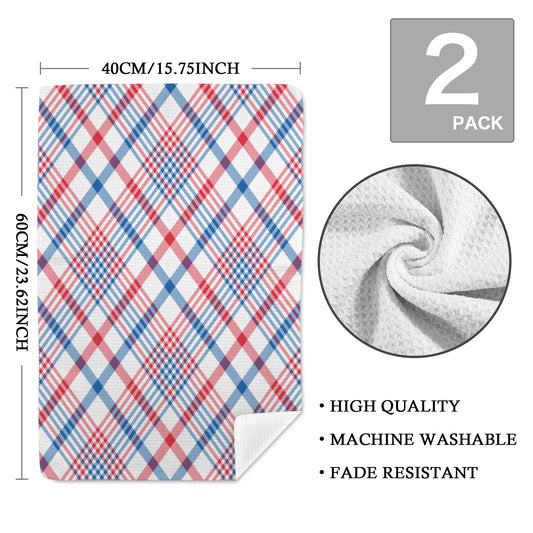 USA/American Flag Inspired Plaid Pattern Kitchen Towel 40X60cm (Pack of 2) (Made in the USA)