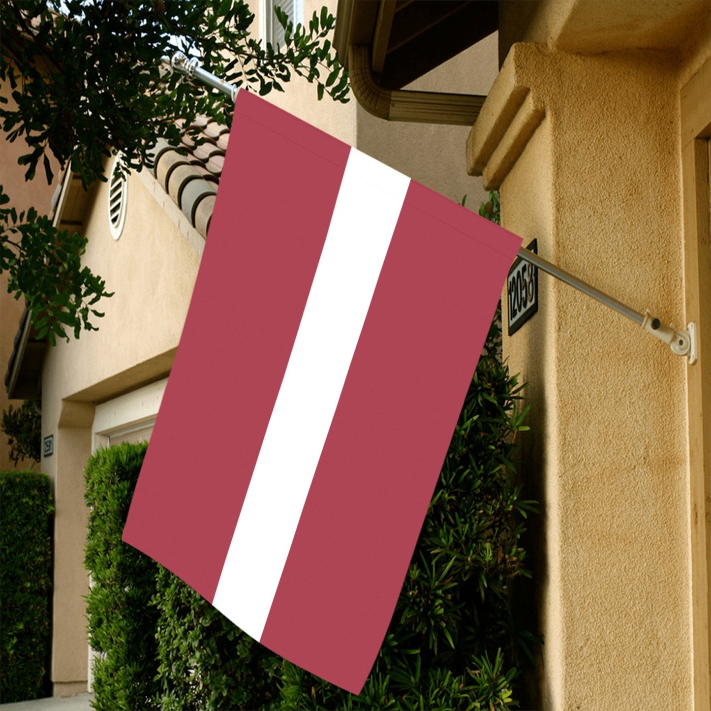Luv My Flag: Red flag with vertical white stripe.